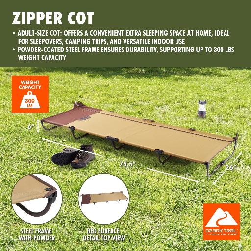 Ozark Trail Zippered Foldable Cot with Carry Bag