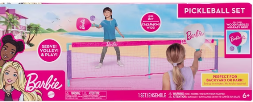 Barbie Pickleball Set with 2 Rackets, Net, Carry Bag, and Accessories