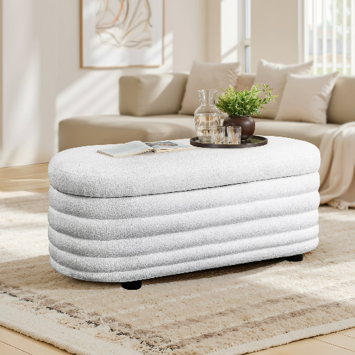 Studio Living Livingston Modern Storage Ottoman (White Boucle)