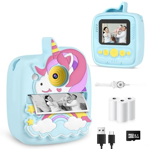 YINGOOT Kids Instant Print Digital Camera & 1080p Video Recorder w/ 32GB microSD (Blue)
