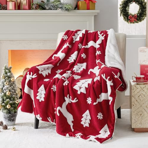 Bedsure Christmas Throw Blanket ELK RED