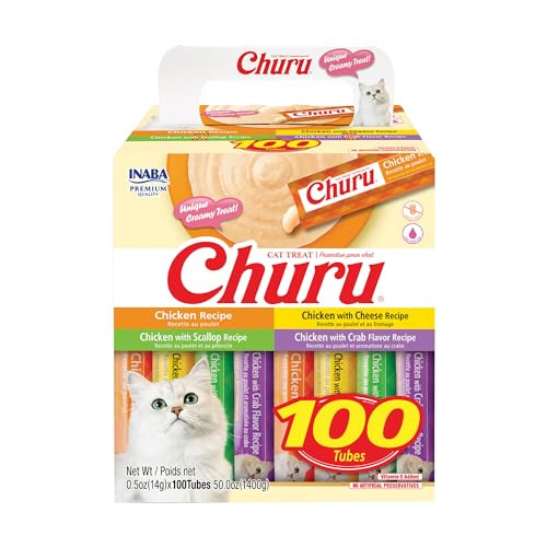 Churu Lickable Squeezable Purée Cat Treats 100 Tubes Total Chicken Variety
