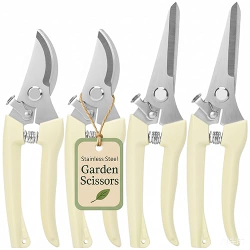 FOVCENT Stainless Steel Bypass & Straight Blade Pruning Shears 4-Pack