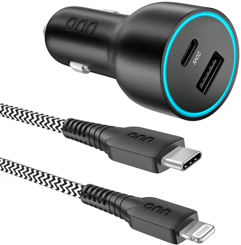 onn 32W Dual USB-C & USB-A Car Charger w/ 3' USB-C to Lightning Cable Deal