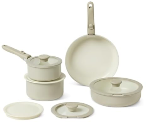 Amazon Basics 11-Piece Ceramic Nonstick Pots and Pans Set with Detachable Handles