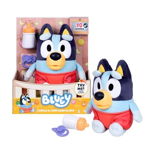 Bluey Care and Cuddle Soft Baby Toy Plush, 11”, Interactive Electronic Baby Plush Toy with 10 Different Sounds Deal