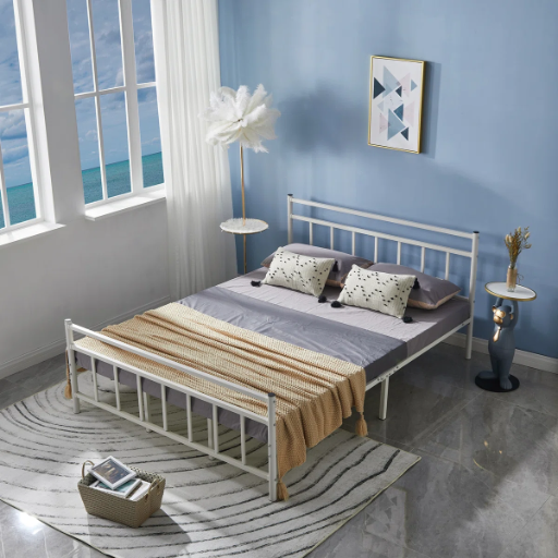 Latitude Run 34.6" Metal Platform Bed Frame w/ Headboard and Footboard (Queen, White)