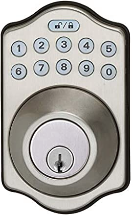 Amazon Basics Traditional Electronic Keypad Deadbolt Door Lock, Keyed Entry, Satin Nickel