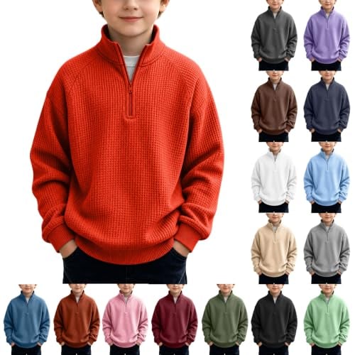 Boys 1/4 Zip Waffle Knit Sweatshirt 3-14T Deal