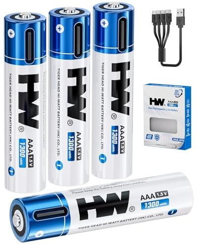 HW 4-Pack AAA USB-C Rechargeable Lithium Batteries 1300mWh Deal