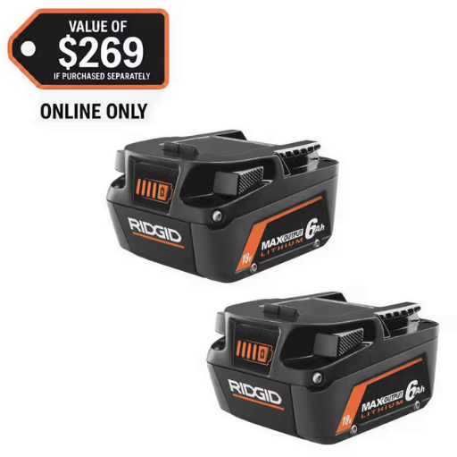 Rigid 18V 6.0 Ah MAX Output Lithium-Ion Batteries (2-Pack)