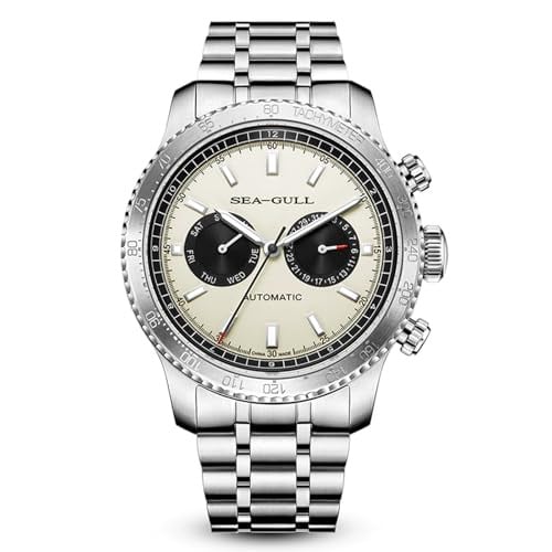 SEA-GULL 43mm Men’s Panda Eye Mechanical Watch w/ Black Leather Strap Deal