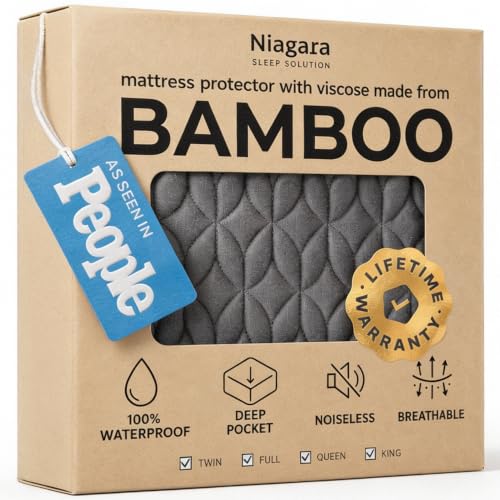 Naigara 100% Waterproof Viscose Made from Bamboo Noiseless & Breathable Queen Size Mattress Protector - Gray Deal