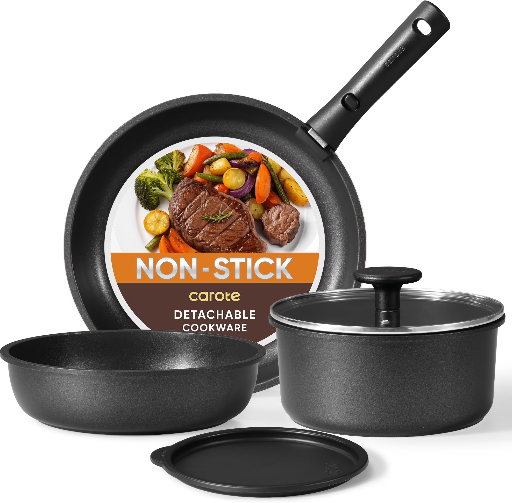 Carote 6 Pcs Pots and Pans Nonstick Cookware with Detachable Handles Deal