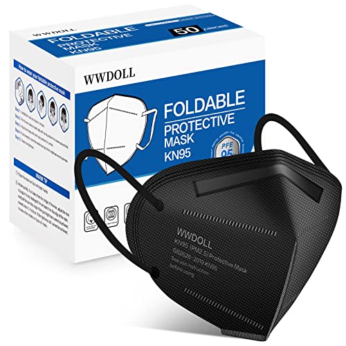 WWDOLL KN95 Face Masks 50-Pack, 5-Layer Breathable Disposable Respirator for Adults, Black