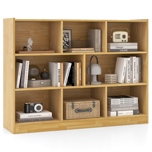 Costway 3-tier 8-Cube Open Bookcase,Oak Yellow