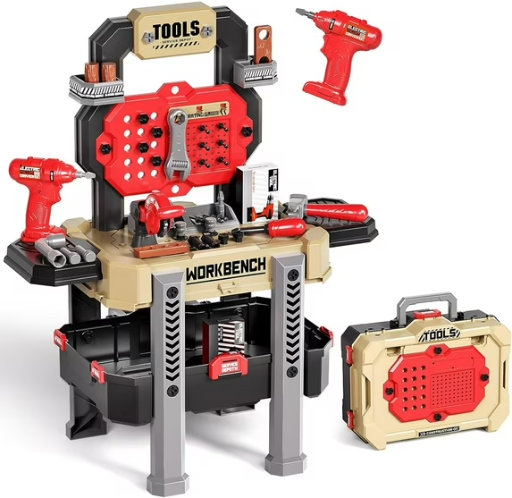 Mundo Toys 78-Piece 2-In-1 Mobile Tool Bench Table Set (Red)