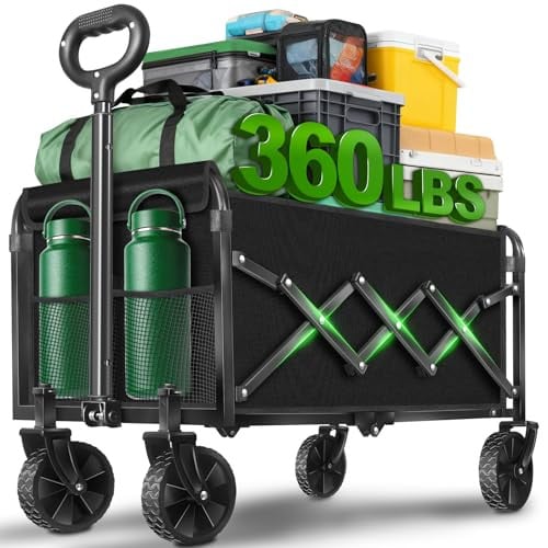 360lb Capacity Foldable Collapsible Wagon Cart w/ All-Terrain Wheels (Black) Deal