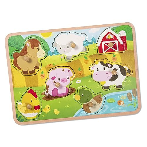 Battat Farm Animals Wooden Peg Puzzle Educational Toy