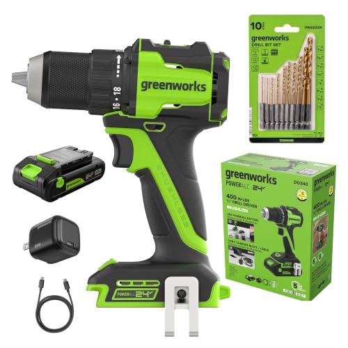 Greenworks PowerAll 24V Cordless Brushless 1/2" 400 in-lbs Drill/Driver