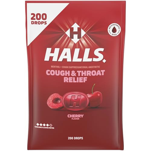 HALLS Cough and Throat Relief Cherry Cough Drops 200-Count