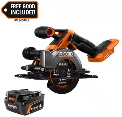 Ridgid 18V NUKE Brushless Cordless 4-1/2 in. Circular Saw with FREE 4.0 Ah Battery Deal