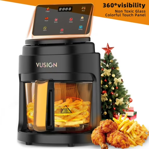 VUSIGN 5 Quart 1000W Air Fryer with 360° Viewing Glass Pot