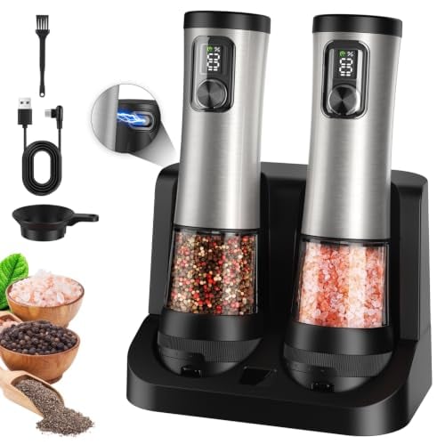 Flelano Rechargeable Electric Salt & Pepper Grinder Set w/ Charging Base Deal