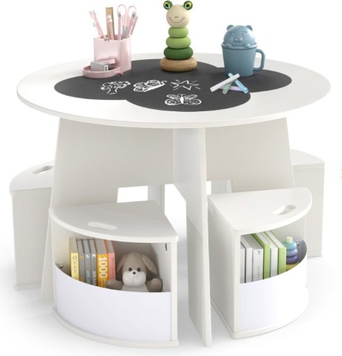 Costway 5-Piece Kids Table & Chair Set w/ Storage Stools