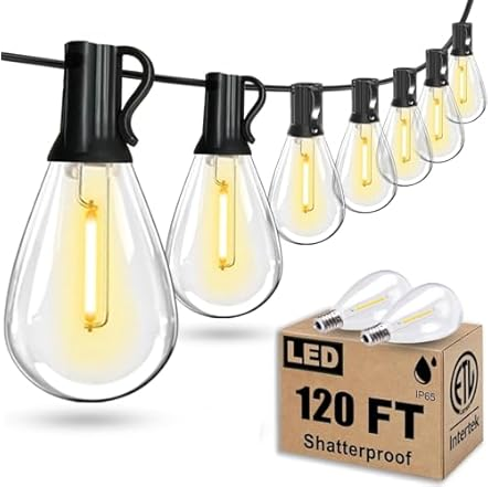 120FT Outdoor String Lights with 30+2 Shatterproof LED Edison Bulbs