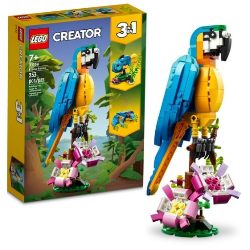 LEGO Creator 3-in-1 Exotic Parrot to Frog to Fish Animal Figures Building Toy, 253 Pcs.