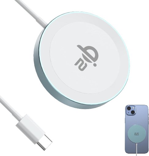 Qi2 Magnetic Wireless Charger for iPhone 16/15/14/13/12 Series, Airpods and Qi-Enabled Devices (No Adapter), Blue/Black