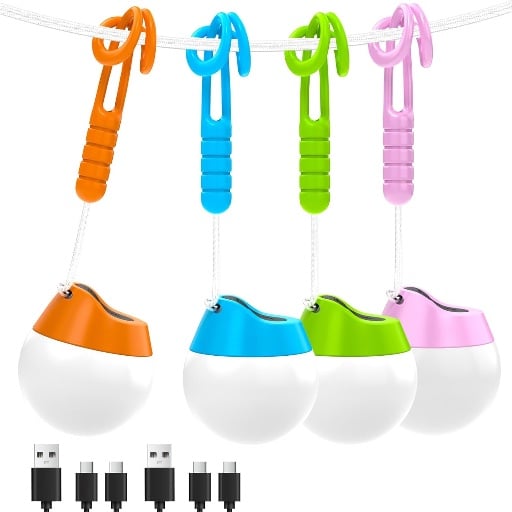 LETMY Rechargeable Camping Lights, 4 Pack Portable Tent Lights with 4 Lighting Modes Deal