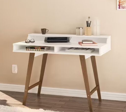 Polifurniture 44" Rectangular Writing Desk w/ 4 Shelves (White)