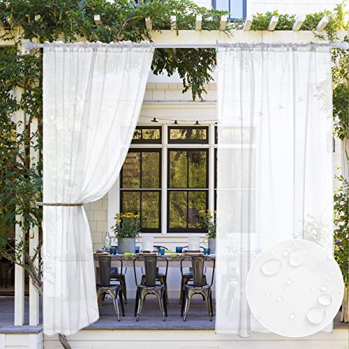 White Waterproof Outdoor Sheer Curtains Deal