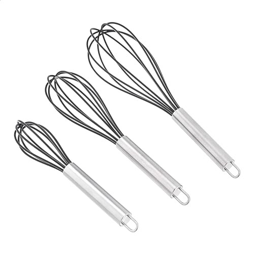 Amazon Commercial Stainless Steel & Silicone Coated Whisk Set (8", 10", 12") 3-Pack