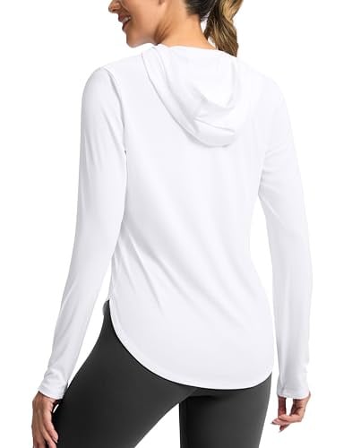 G Gradual Women's UPF 50+ White Sun Shirt with Hoodie with Pony Tail Hole