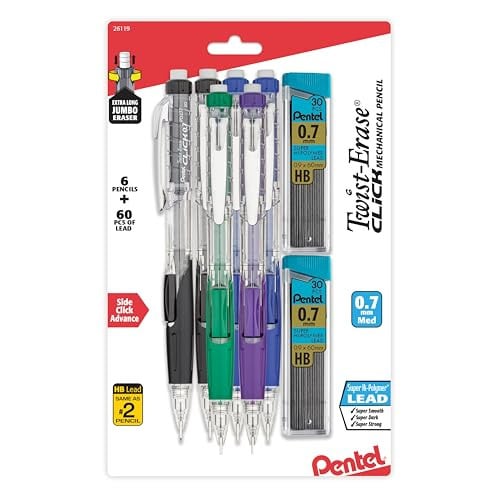 Pentel Twist-Erase Click 0.7mm Mechanical Pencil (6-Pack) w/ 2 Lead Refills Deal