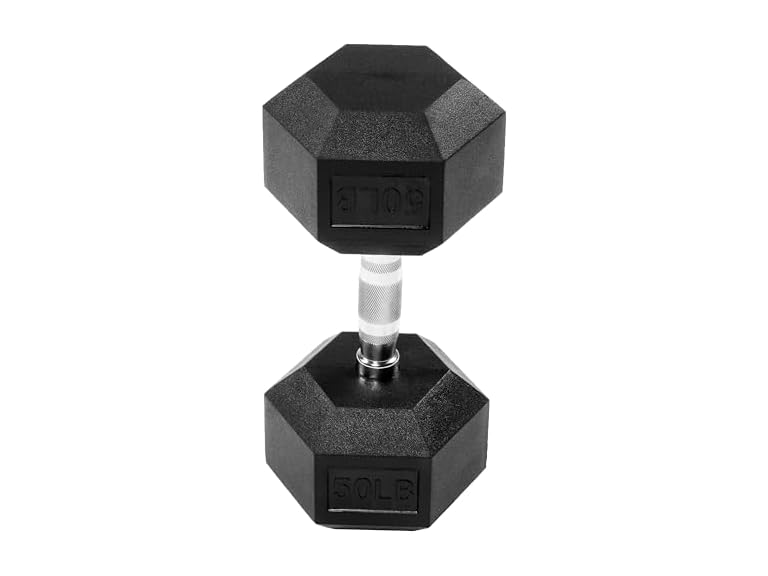 Signature Fitness Fitvids Rubber Encased Hex Dumbbell 50lbs Single Deal