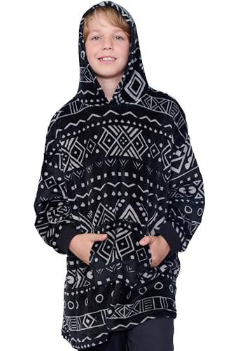 Mad Dog Kids Blanket Hoodie Geometric Aztec Black Print 4-7 Y