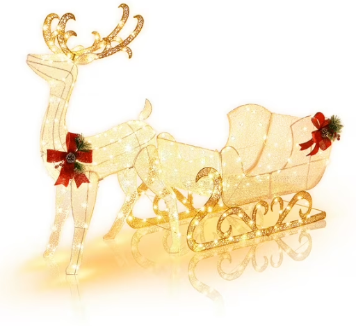 Costway 6' Christmas Lighted Reindeer & Santa's Sleigh