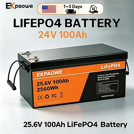 EKPAOWE 24V 100Ah LiFePO4 Battery