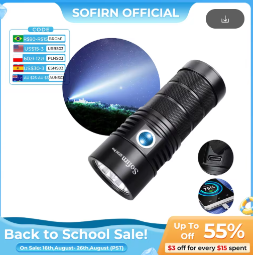 Sofirn SP36 Pro 8000LM LED Flashlight USB C Rechargeable Deal