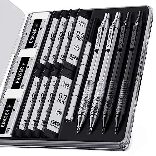 4PCS Metal Mechanical Pencil Set 0.5mm+0.7mm Deal