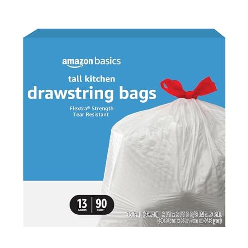 Amazon Basics Flextra Tall Kitchen Drawstring Trash Bags 13 Gallon 90 Count Deal
