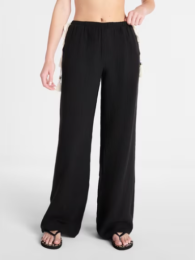 No Boundaries Women's Side Tie Gauze Beach Pants Black Soot Deal