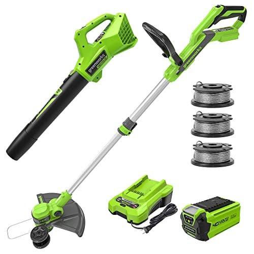 Greenworks 40V 13-Inch Cordless String Trimmer/Edger and Leaf Blower Combo Kit + 3 Bonus Spools, 2.0Ah Battery Deal