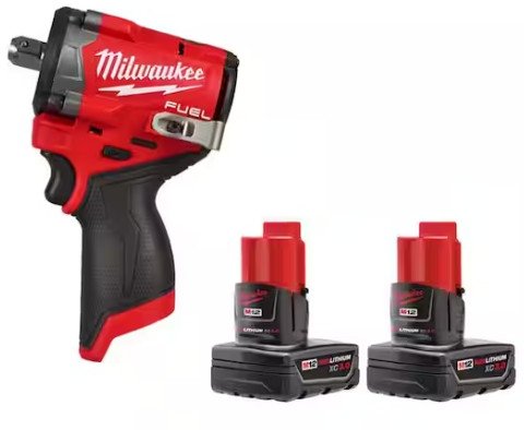 Milwaukee M12 FUEL 12V 1/2 in. Impact Wrench with (2) 3.0 Ah Batteries