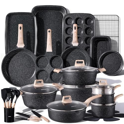 CAROTE 44-Piece Pots and Pan Set, Classic Black Deal