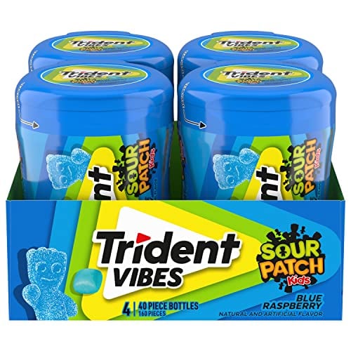 Trident Vibes Sour Patch Kids Sugar-Free Gum Blue Raspberry 4-Pack 40-Piece Deal